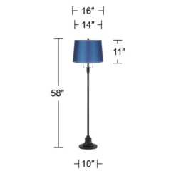 360 Lighting Dyna Traditional 58" Tall 2-Light Standing Floor Lamp Skinny Pole Pull Chain Black Finish Living Room Bedroom House Drum Royal Blue Shade -360 Lighting GUEST 00f7b080 1ec8 4929 ab2f 36e46dfca3a0