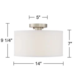 360 Lighting Adams Modern Ceiling Light Semi Flush Mount Fixtures 14" Wide Set Of 2 Brushed Nickel White Fabric Drum For Bedroom Kitchen Living Room -360 Lighting GUEST 01b7e98b 0f1f 4699 af32 fa63b42558f9