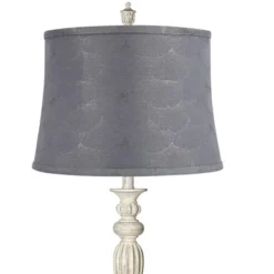 360 Lighting Colonnade Traditional Country 60" Tall Standing Floor Lamp Metal Antique White Finish Living Room Bedroom House Drum Tieling Gray Shade