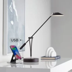 360 Lighting Modern Desk Table Lamp With USB Charging Port LED 20" High Satin Black Metal Adjustable Arm For Bedroom Office