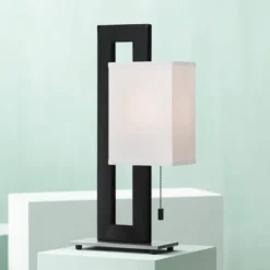 360 Lighting Floating Square 20 1/2" High Small Modern Accent Table Lamps Set Of 2 Pull Chain Black Finish White Shade Living Room Bedroom Bedside -360 Lighting GUEST 021182c9 0e7b 4fad 927d 48cca9dd2c14