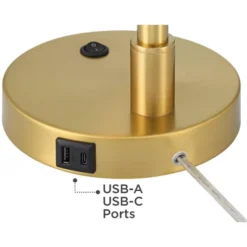 360 Lighting Brynn 25 1/2" High Industrial Desk Lamp Dual USB Port Gold Brass Finish Metal Single White Cone Shade Home Office Living Room Charging -360 Lighting GUEST 0328edbb 2c32 4b84 9639 f0caf85cf3eb