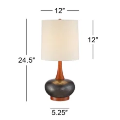 360 Lighting Mid-Century Modern Table Lamp With USB Charging Port 24.5" High Brown Ceramic Off-White Cylinder Shade Bedroom House (Color May Vary) -360 Lighting GUEST 0500df42 3d9d 4abf aab3 6016708e2fb8
