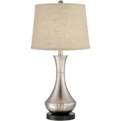 360 Lighting Simon Modern Table Lamps 25 1/2" High Set Of 2 Brushed Nickel With USB Charging Port Burlap Fabric Drum Shade For Bedroom Bedside Desk -360 Lighting GUEST 05044035 8d0d 4d06 ae27 877e51d610f2
