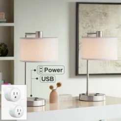 360 Lighting Colby Nickel USB Desk Lamps Set Of 2 With Smart Socket