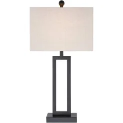360 Lighting Aston 26" High Open Rectangle Modern Table Lamp Black Finish Metal Single Off-White Shade Living Room Bedroom Bedside Nightstand House -360 Lighting GUEST 05467453 7eac 430a be9a c11f7f2cf4a4