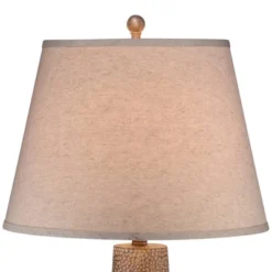 360 Lighting Rustic Farmhouse Table Lamp 29" Tall With USB Dimmer Brown Leaf Hammered Off White Shade For Bedroom Living Room House Bedside Nightstand -360 Lighting GUEST 0553174f 0756 4b19 9e38 becea0f0eeea 1