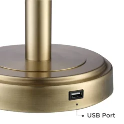 360 Lighting Camile Modern Table Lamps 25" High Set Of 2 Brass Metal With USB Charging Port Oatmeal Drum Shade For Bedroom Living Room Bedside Desk -360 Lighting GUEST 08eee1bc cdaa 49d4 af37 526a1bd1c91f