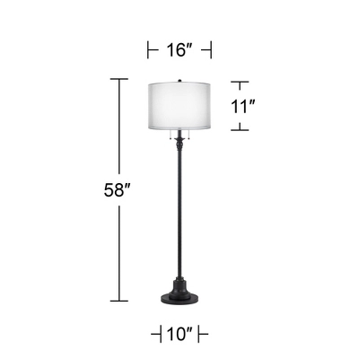 360 Lighting Dyna Traditional 58" Tall 2-Light Standing Floor Lamp Skinny Pole Pull Chain Black Finish Living Room Bedroom House Sheer Silver Shade 3 360 Lighting Dyna Traditional 58" Tall 2-Light Standing Floor Lamp Skinny Pole Pull Chain Black Finish Living Room Bedroom House Sheer Silver Shade - Image 3