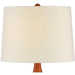 360 Lighting Brice Modern Mid Century Accent Table Lamp 23" High Ivory Ceramic Wood Neck Off White Drum Shade For Bedroom Living Room Bedside Office -360 Lighting GUEST 098896b2 c28a 419c aac2 cb44f6662d40