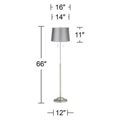 360 Lighting Abba Modern Floor Lamp Standing 66" Tall Brushed Nickel Light Gray Satin Tapered Drum Shade For Living Room Bedroom Office House Home