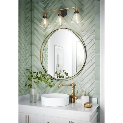 360 Lighting Burke Industrial Wall Light Black Brass Hardwire 28" 3-Light Fixture Clear Glass Shade For Bedroom Bathroom Vanity Reading Living Room 8 360 Lighting Burke Industrial Wall Light Black Brass Hardwire 28" 3-Light Fixture Clear Glass Shade For Bedroom Bathroom Vanity Reading Living Room - Image 8