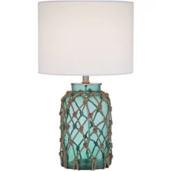 360 Lighting Nautical Accent Table Lamps 22.5" High Set Of 2 Coastal Blue Green Rope Net Off White Drum Shade For Living Room Family Bedroom -360 Lighting GUEST 0bcc9f9c 6b04 4afb 9339 a035cfc2b015