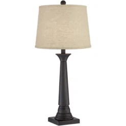 360 Lighting Dolbey Rustic Farmhouse Table Lamps 28" Tall Set Of 2 Bronze Burlap Linen Drum Shade For Bedroom Living Room Bedside Nightstand Office -360 Lighting GUEST 0c318598 069d 4510 a9eb 189b85401f52