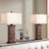 360 Lighting Modern Table Lamps Set Of 2 With USB Charging Port 27" Tall Zebra Faux Wood Off-White Fabric Shade For Bedroom Bedside House