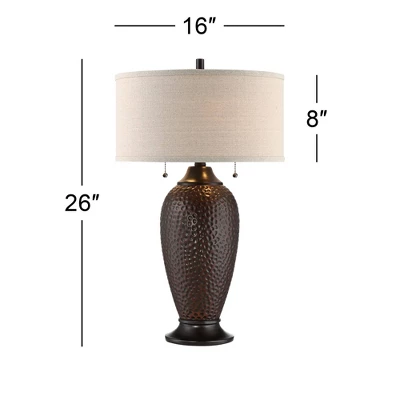 360 Lighting Cody Rustic Farmhouse Table Lamps 26" High Set Of 2 Hammered Oiled Bronze Oatmeal Linen Drum Shade For Bedroom Living Room Bedside House 7 360 Lighting Cody Rustic Farmhouse Table Lamps 26" High Set Of 2 Hammered Oiled Bronze Oatmeal Linen Drum Shade For Bedroom Living Room Bedside House - Image 7