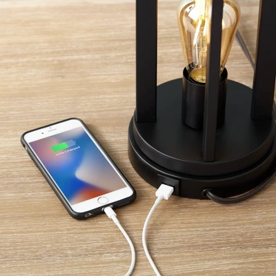 360 Lighting Marcel Industrial Table Lamps Set Of 2 With Round Risers 24 1/4" High Black LED Nightlight USB Port Natural Shade For Living Room Desk 1 360 Lighting Marcel Industrial Table Lamps Set Of 2 With Round Risers 24 1/4" High Black LED Nightlight USB Port Natural Shade For Living Room Desk