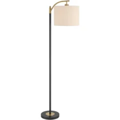 360 Lighting Rayna Mid Century Modern Downbridge Floor Lamp 61 1/2" Tall Black Gold Metal Off White Linen Drum Shade For Living Room Reading Bedroom -360 Lighting GUEST 0fc7dca0 afd7 4764 b33f 10c25f3c40ea
