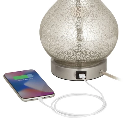 360 Lighting Ledger Modern Accent Table Lamps Set Of 2 With Square Risers 22 3/4" High Mercury Glass USB Port Dimmers Off-White Shade For Office Desk 1 360 Lighting Ledger Modern Accent Table Lamps Set Of 2 With Square Risers 22 3/4" High Mercury Glass USB Port Dimmers Off-White Shade For Office Desk