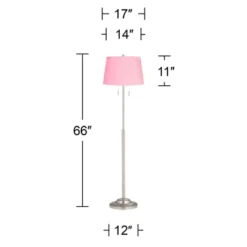 360 Lighting Abba Modern 66" Tall Standing Floor Lamp Skinny Pole Pull Chain Silver Metal Brushed Nickel Finish Living Room Pleated Bright Pink Shade -360 Lighting GUEST 10ef3cf9 f51e 4b75 934b 9bbe2689c958