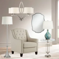 360 Lighting Cirrus Modern Accent Table Lamp 22" High Blue Gray Glazed Art Glass Off White Drum Shade For Bedroom Living Room Bedside Nightstand Kids -360 Lighting GUEST 10fd2bf1 69cd 488e aa89 9a4778563bdb 1