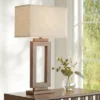 360 Lighting Rustic Farmhouse Table Lamp 30" Tall Sand Metal Open Window Oatmeal Fabric Rectangular Shade For Bedroom Living Room Bedside House Home