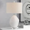 360 Lighting Lara 23" High Small Modern Coastal Accent Table Lamp Sand White Finish Single Oatmeal Shade Living Room Bedroom Bedside Nightstand House