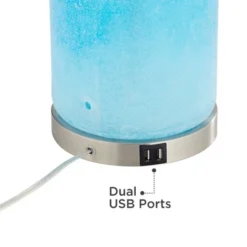 360 Lighting Modern Table Lamps 27 3/4" Tall Set Of 2 With USB Charging Port Blue Glass White Drum Shade For Living Room Bedroom -360 Lighting GUEST 145e9eac 6bd4 4b4c b34f 0a9cf9f4ae2d