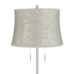 360 Lighting Abba Modern 65" Tall Standing Floor Lamp Skinny Pole Twin Pull Chain Silver Metal Brushed Steel Finish Bedroom Drum Newlin Cream Shade