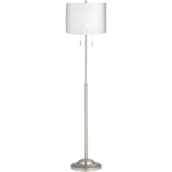 360 Lighting Abba Modern Floor Lamp Standing 66" Tall Brushed Nickel Silver White Diamond Drum Shade For Living Room Bedroom Office House Home Decor
