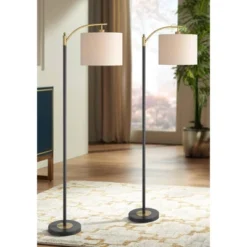 360 Lighting Rayna Mid Century Modern 61 1/2" Tall Standing Floor Lamps Set Of 2 Lights Downbridge Task Foot Switch Black Gold Living Room Bedroom