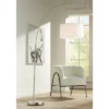360 Lighting Cora Modern Arc Floor Lamp Standing 72" Tall Brushed Nickel Metal White Linen Drum Shade For Living Room Reading Bedroom Office House