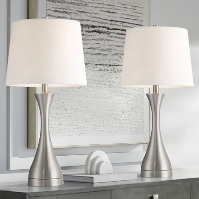 360 Lighting Koncave 24 1/2" High Modern Table Lamps Set Of 2 Silver Brushed Nickel Finish Metal White Shade Living Room Bedroom Bedside Nightstand 1 360 Lighting Koncave 24 1/2" High Modern Table Lamps Set Of 2 Silver Brushed Nickel Finish Metal White Shade Living Room Bedroom Bedside Nightstand
