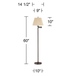 360 Lighting Modern 60" Tall Standing Floor Lamp Skinny Adjustable Swing Arm Brown Metal Bronze Finish Living Room Bedroom House Pleated Beige Shade -360 Lighting GUEST 1afba335 8400 463b a195 930f8e9e7bc9