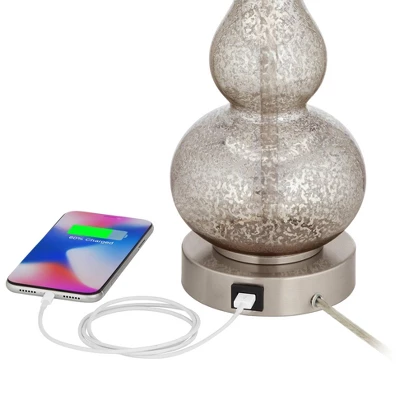 360 Lighting Castine Modern Accent Table Lamps 22" High Set Of 2 Mercury Glass With USB Charging Port White Softback Shade For Living Room House Desk 1 360 Lighting Castine Modern Accent Table Lamps 22" High Set Of 2 Mercury Glass With USB Charging Port White Softback Shade For Living Room House Desk