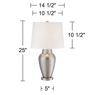 360 Lighting Rupert Modern Table Lamp 25" High Brushed Nickel Hammered White Linen Drum Shade For Bedroom Living Room Bedside Nightstand Office Kids 2 360 Lighting Rupert Modern Table Lamp 25" High Brushed Nickel Hammered White Linen Drum Shade For Bedroom Living Room Bedside Nightstand Office Kids - Image 2