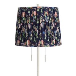 360 Lighting Abba Modern 65" Tall Standing Floor Lamp Skinny Pole Twin Pull Chain Silver Metal Brushed Steel Finish Bedroom Pleated Navy Blue Shade