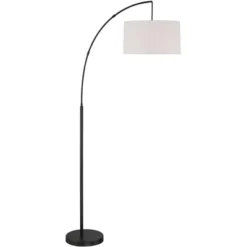 360 Lighting Cora Modern Arc Floor Lamp Standing 72" Tall Black Metal White Linen Drum Shade Decor For Living Room Reading Bedroom Office House Home -360 Lighting GUEST 223d7012 8ae6 4e00 b72f d98c4162d722