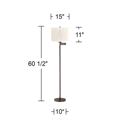 360 Lighting Gabrielle Modern 60 1/2" Tall Standing Floor Lamp Skinny Adjustable Swing Arm Brown Metal Bronze Finish Living Room Pleated Diamond Shade 3 360 Lighting Gabrielle Modern 60 1/2" Tall Standing Floor Lamp Skinny Adjustable Swing Arm Brown Metal Bronze Finish Living Room Pleated Diamond Shade - Image 3