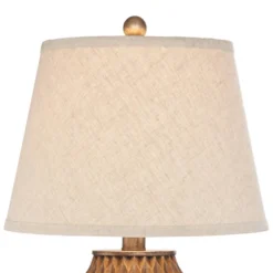 360 Lighting Buckhead Modern Accent Table Lamp 22" High Warm Bronze Brown Geometric Fabric Drum Shade For Bedroom Living Room Bedside Nightstand -360 Lighting GUEST 245f26d7 6071 4277 83ae 46a453ab4903