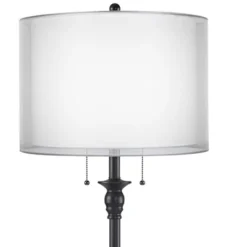 360 Lighting Dyna Traditional 58" Tall 2-Light Standing Floor Lamp Skinny Pole Pull Chain Black Finish Living Room Bedroom House Sheer Silver Shade