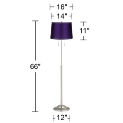 360 Lighting Abba Modern Floor Lamp Standing 66" Tall Brushed Nickel Silver Metal Satin Purple Drum Shade For Living Room Bedroom Office House Home -360 Lighting GUEST 24888fb5 d828 4c2a 8e1a 5009ac917cc1