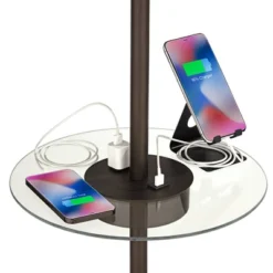 360 Lighting Caper Modern Floor Lamp With Tray Table 60 1/2" Tall Bronze USB And AC Power Outlet Off White Fabric Drum Shade For Living Room Office -360 Lighting GUEST 25178af4 1c81 47b3 a794 16d28fc00ba3 1