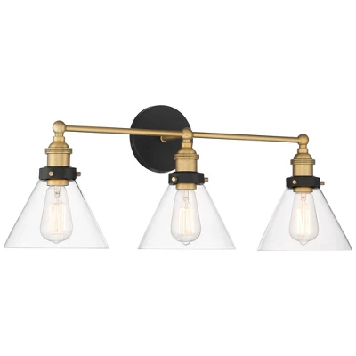 360 Lighting Burke Industrial Wall Light Black Brass Hardwire 28" 3-Light Fixture Clear Glass Shade For Bedroom Bathroom Vanity Reading Living Room 7 360 Lighting Burke Industrial Wall Light Black Brass Hardwire 28" 3-Light Fixture Clear Glass Shade For Bedroom Bathroom Vanity Reading Living Room - Image 7