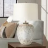 360 Lighting Astaire 27" Tall Urn Jar Farmhouse Rustic Table Lamp Weathered Vintage Finish Single White Shade Living Room Bedroom Bedside Nightstand