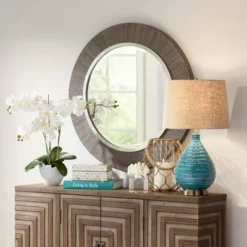 360 Lighting Kayley Modern Mid Century Table Lamp 24" High Sky Blue Glaze Textured Ceramic Linen Tapered Drum Shade For Bedroom Living Room Bedside -360 Lighting GUEST 2a3922f3 b432 426e 92f3 92d43bf083fc