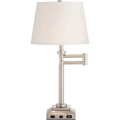 360 Lighting Camber Modern Desk Table Lamp 29" Tall Brushed Steel With USB And AC Power Outlet In Base Swing Arm Linen Shade For Bedroom Living Room 7 360 Lighting Camber Modern Desk Table Lamp 29" Tall Brushed Steel With USB And AC Power Outlet In Base Swing Arm Linen Shade For Bedroom Living Room - Image 7