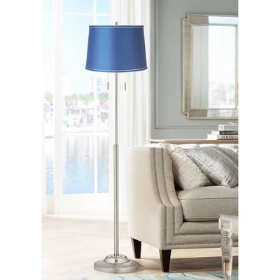 360 Lighting Abba Modern Floor Lamp Standing 66" Tall Brushed Nickel Metal Blue Satin Fabric Drum Shade For Living Room Bedroom Office House Home 1 360 Lighting Abba Modern Floor Lamp Standing 66" Tall Brushed Nickel Metal Blue Satin Fabric Drum Shade For Living Room Bedroom Office House Home