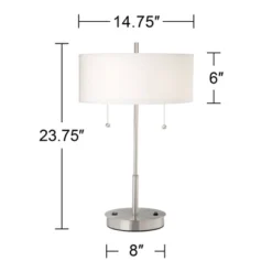 360 Lighting Nikola Modern Accent Table Lamp 23 3/4" High Silver With USB And AC Power Outlet In Base White Drum Shade For Bedroom Living Room Bedside -360 Lighting GUEST 2cfe7346 0ba9 4b95 9b7e e43c673e9d02