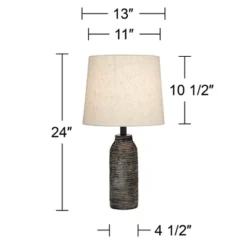 360 Lighting 24" High Mid Century Modern Farmhouse Rustic Table Lamps Set Of 2 Black Finish Oatmeal Shade Living Room Bedroom Bedside Nightstand House -360 Lighting GUEST 2d3e891d 8f61 4f7b 8896 7d609402f79a